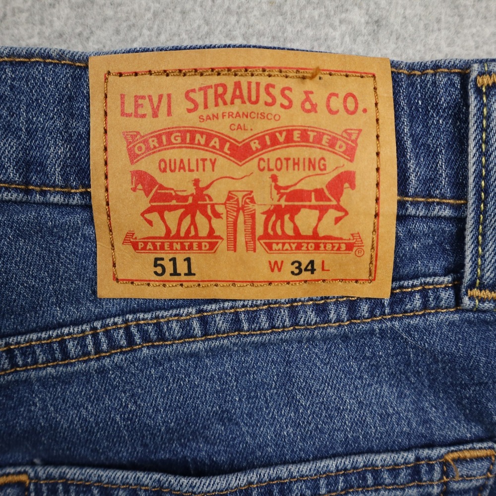 Levi's 511 Denim Shorts Mens 34 Slim Fit Cut Off Raw Hem Blue Jean Shorts - Picture 8 of 12